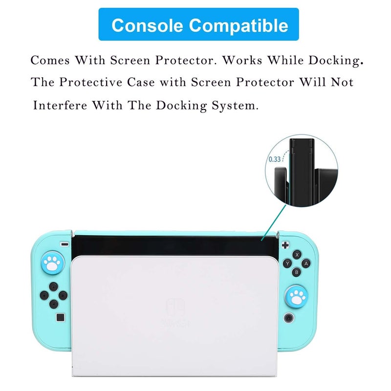 COMCOOL Dockable Case for Nintendo Switch OLED 2021 - Protective Cover Accessories for Nintendo Switch OLED and Joy-Con Controller with Screen Protector Thumb Grips - Mint Green - Image 3
